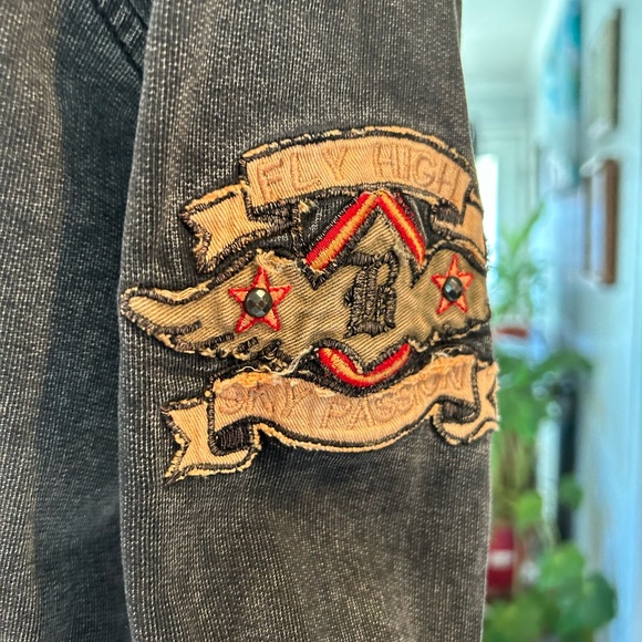 Bejeweled by Susan Fixel faded black denim jacket. X - Treme Force. Size large - Picture 5 of 5